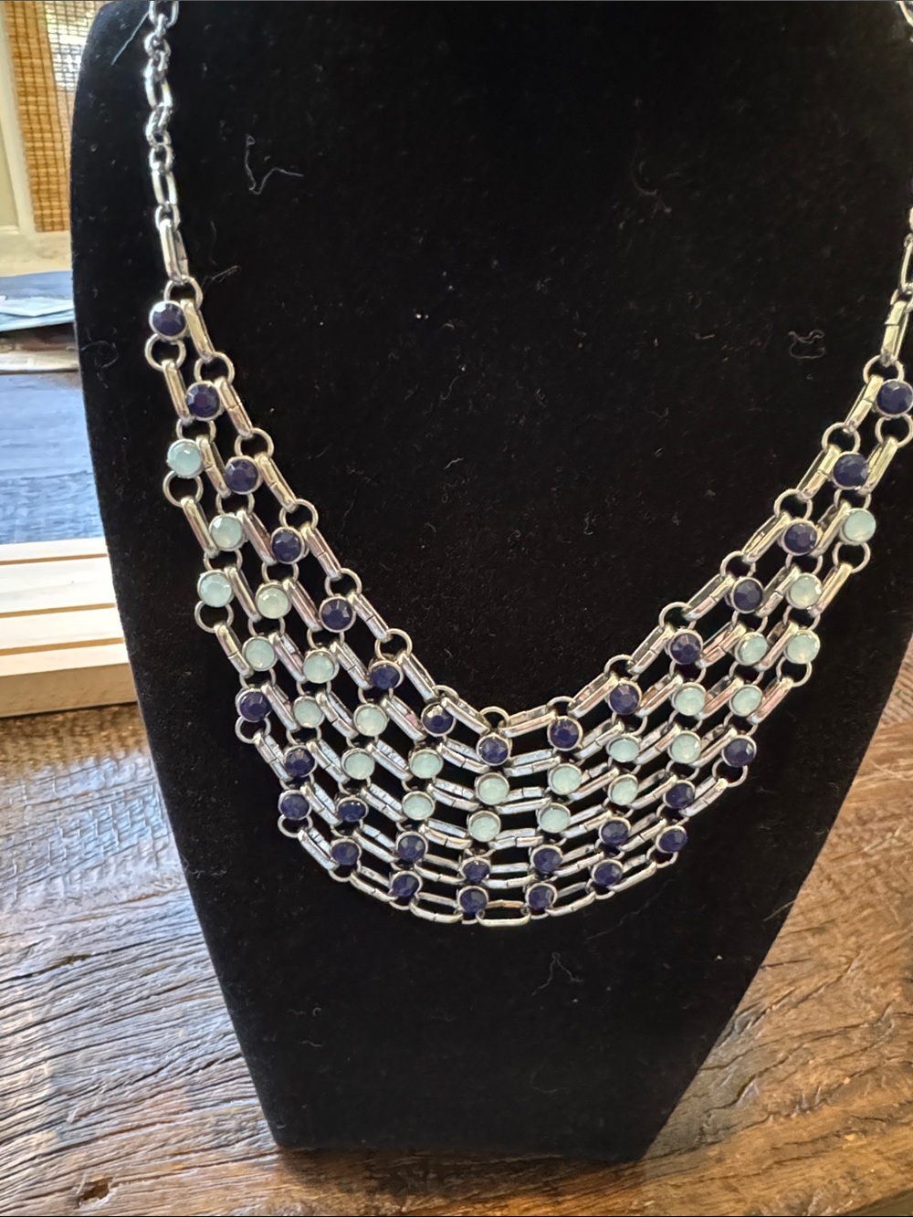 Vintage Multi-Row Blue and Light Mint Stone Statement Necklace